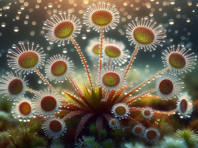 rosiczka okraglolistna pokryta rosą