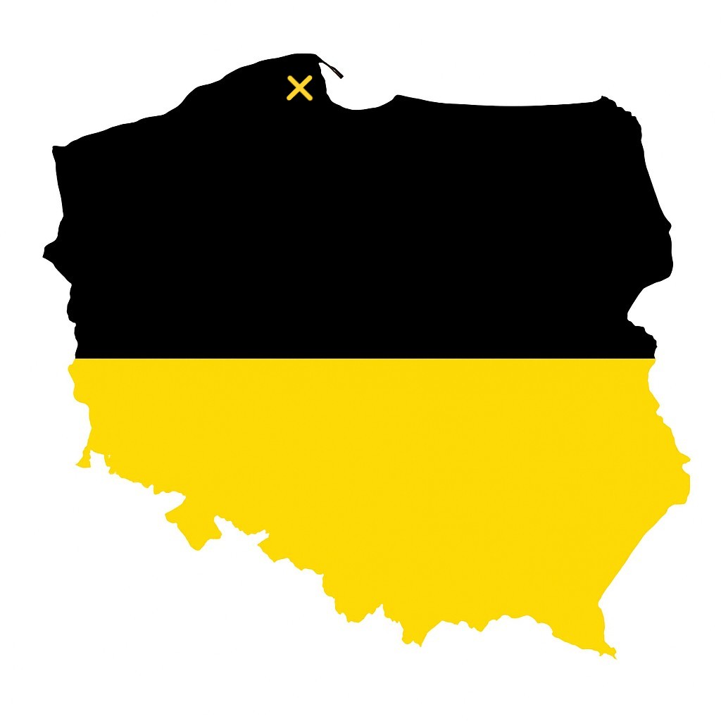 Kaszuby zaznaczone na mapie symbolem „X”