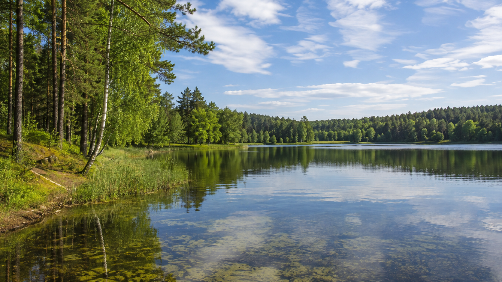 Spokojne jezioro wśród zielonych lasów